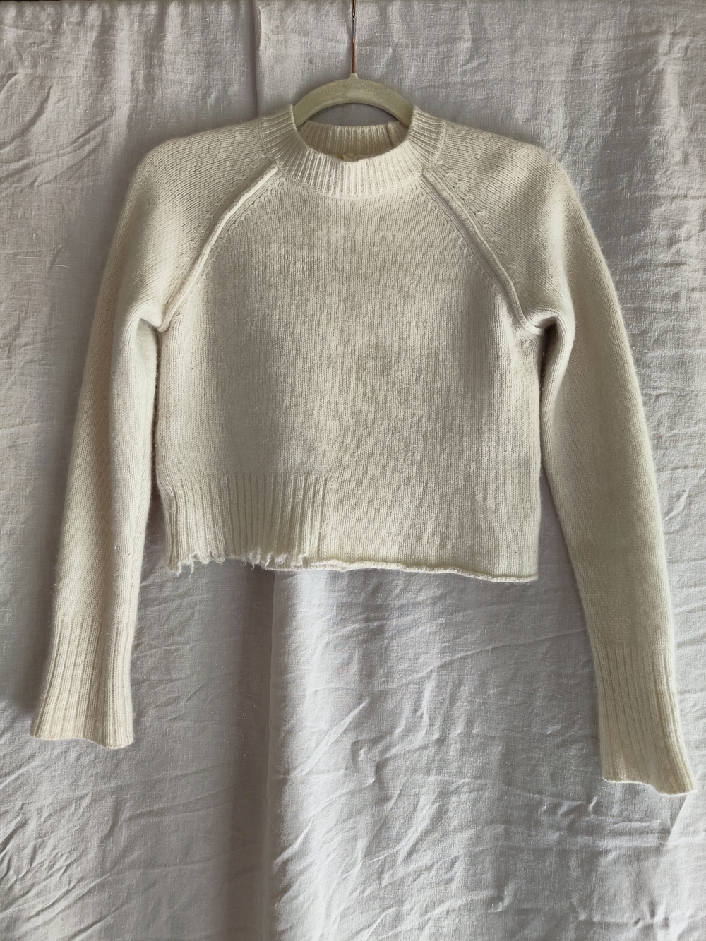 Classic Cream Crewneck Cropped Sweater - Women